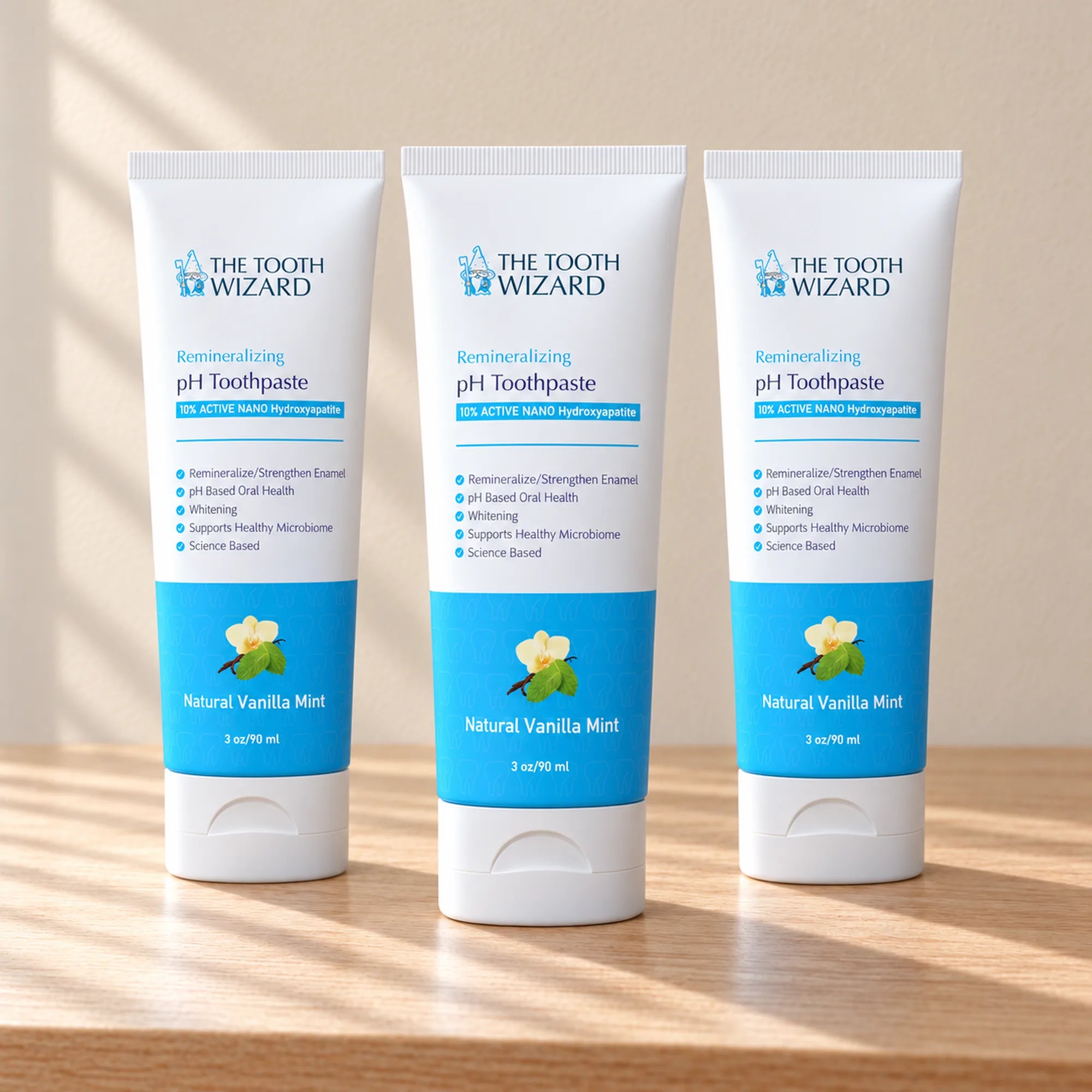 Three Vanilla Mint tubes, current packaging
